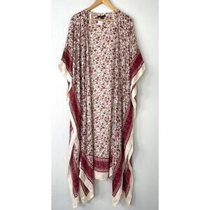 NWT American Eagle Ivory Cream Floral Kimono Open Front Cover Up Boho One Size